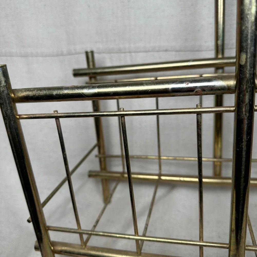 Vintage Mid Century Modern Brass Tone Wire Magazine Rack Record Holder MCM Gold